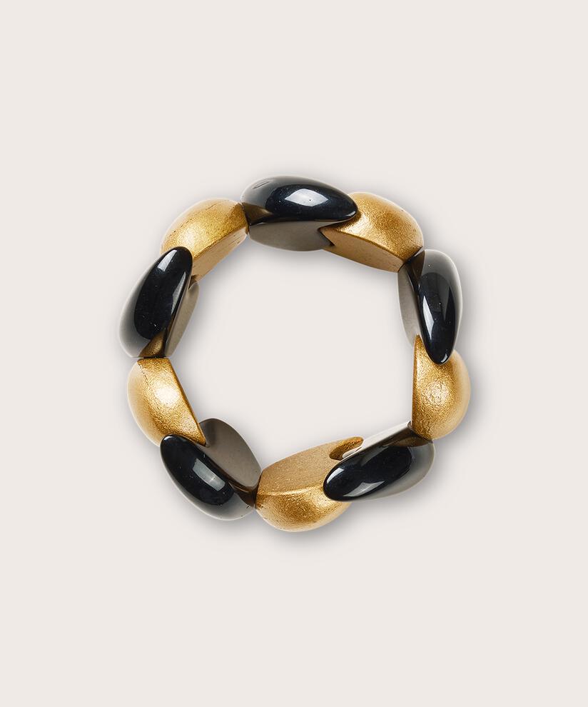 bracelet élastique avec éléments noirs et dorés, Gold