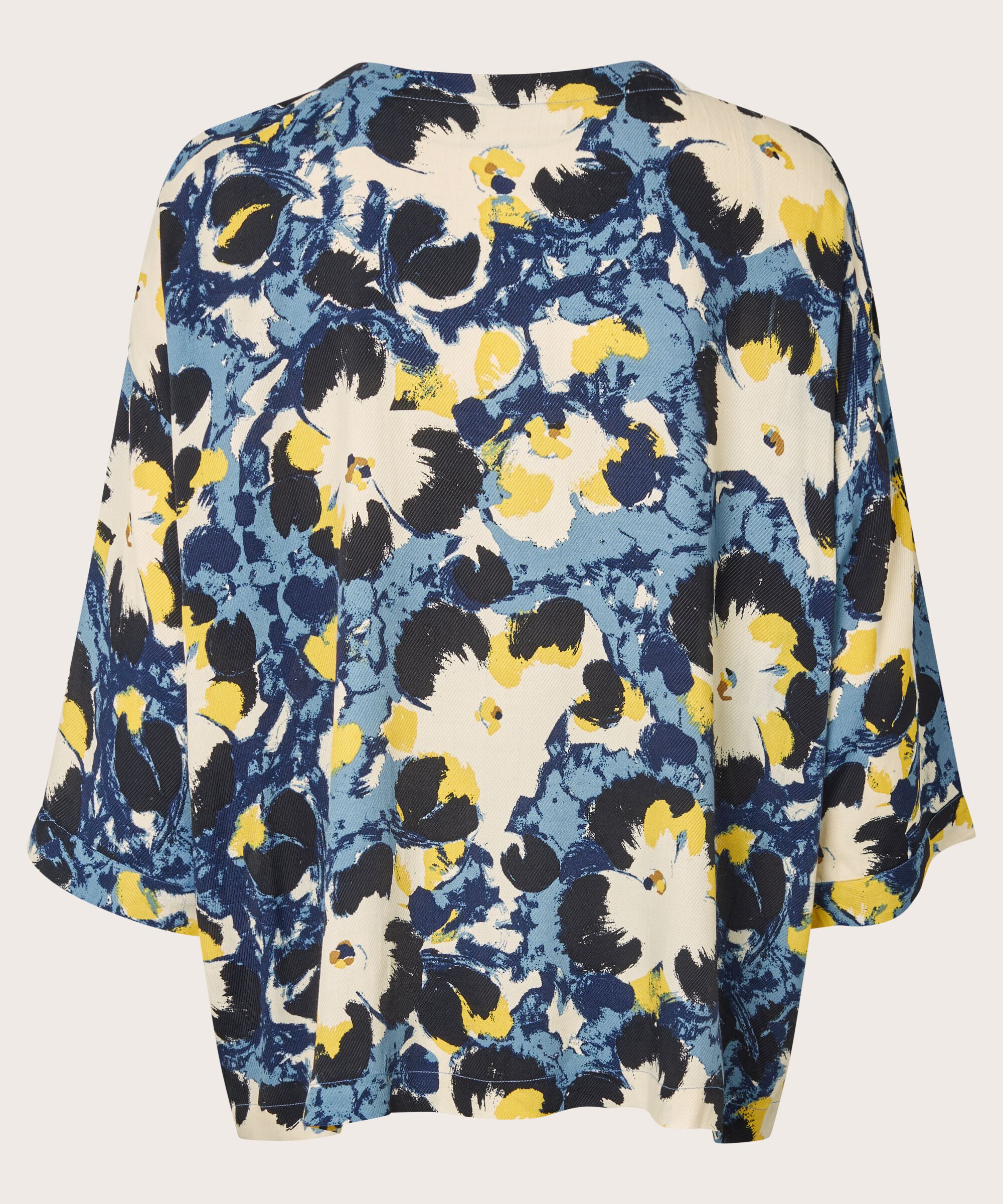 Blouse Imprimée À Manches 3/4 Et Col Rond, Proven Blue