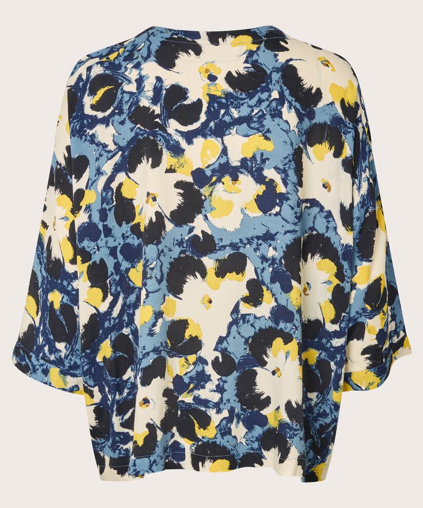 Blouse Imprimée À Manches 3/4 Et Col Rond, Proven Blue