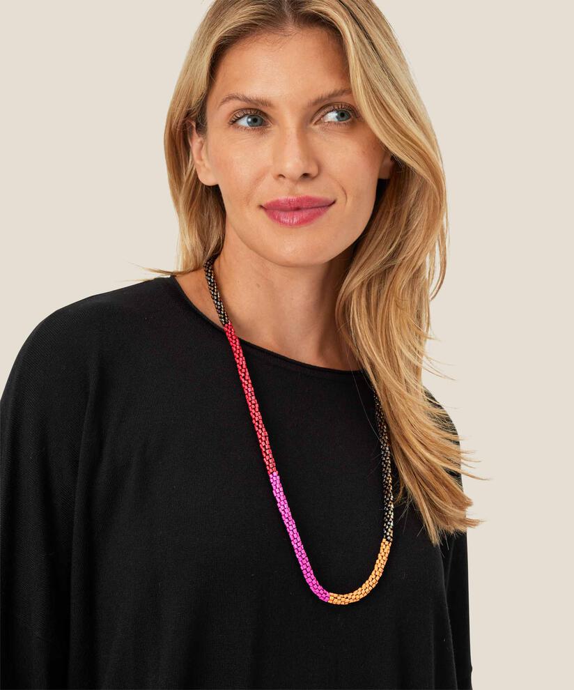 collier long avec petites perles de couleurs, Fuchsia Red