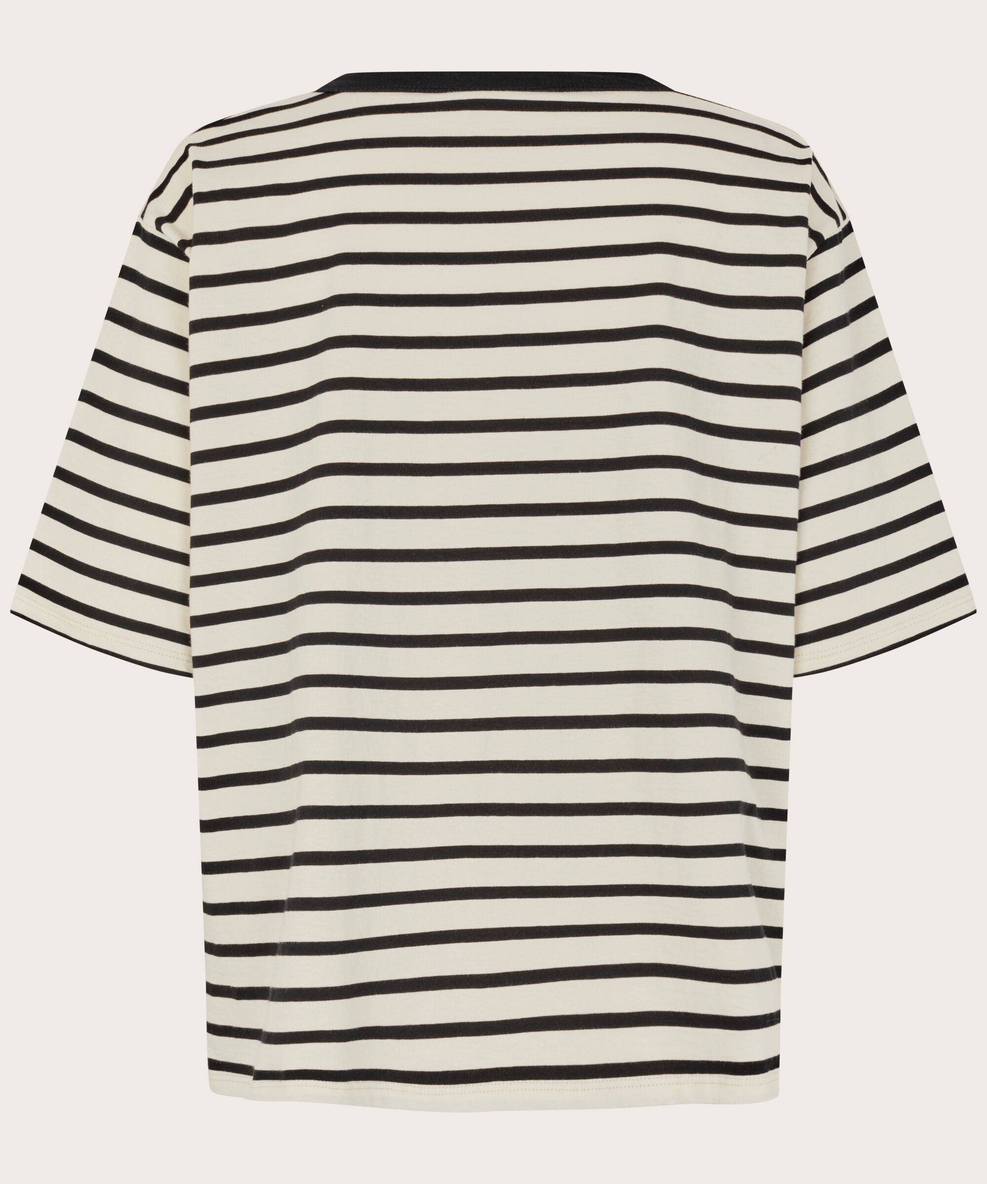 t-shirt rayé à col rond, Black