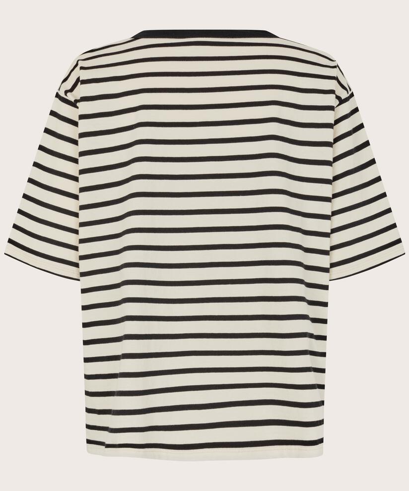 t-shirt rayé à col rond, Black