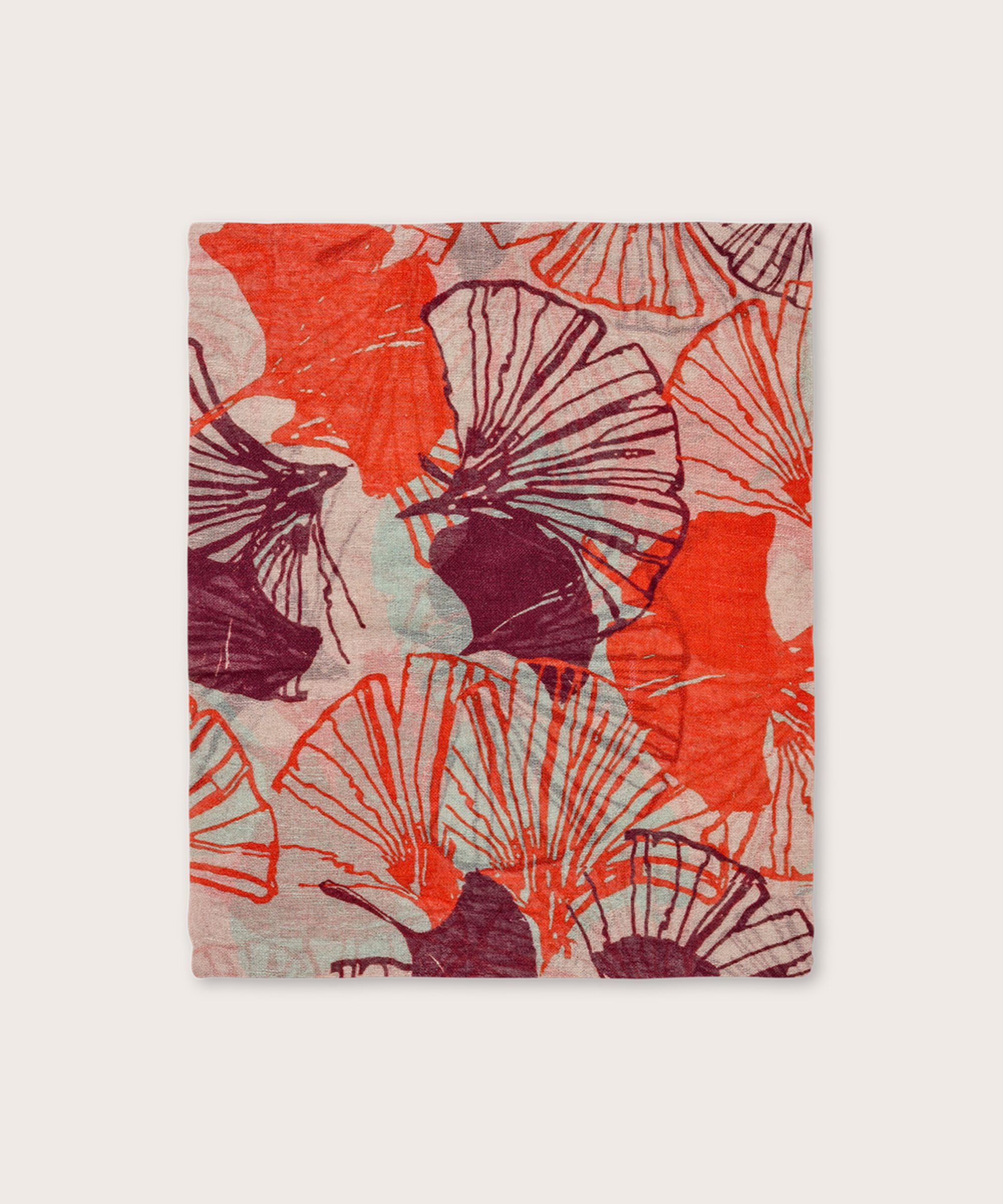 écharpe imprimée en mélange de lin, Poinciana