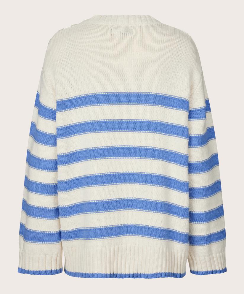 pull en maille avec bouton sur l'épaule, BlueB/Whc
