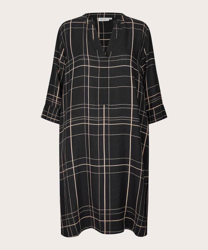 robe en lin mélangé imprimé, Black