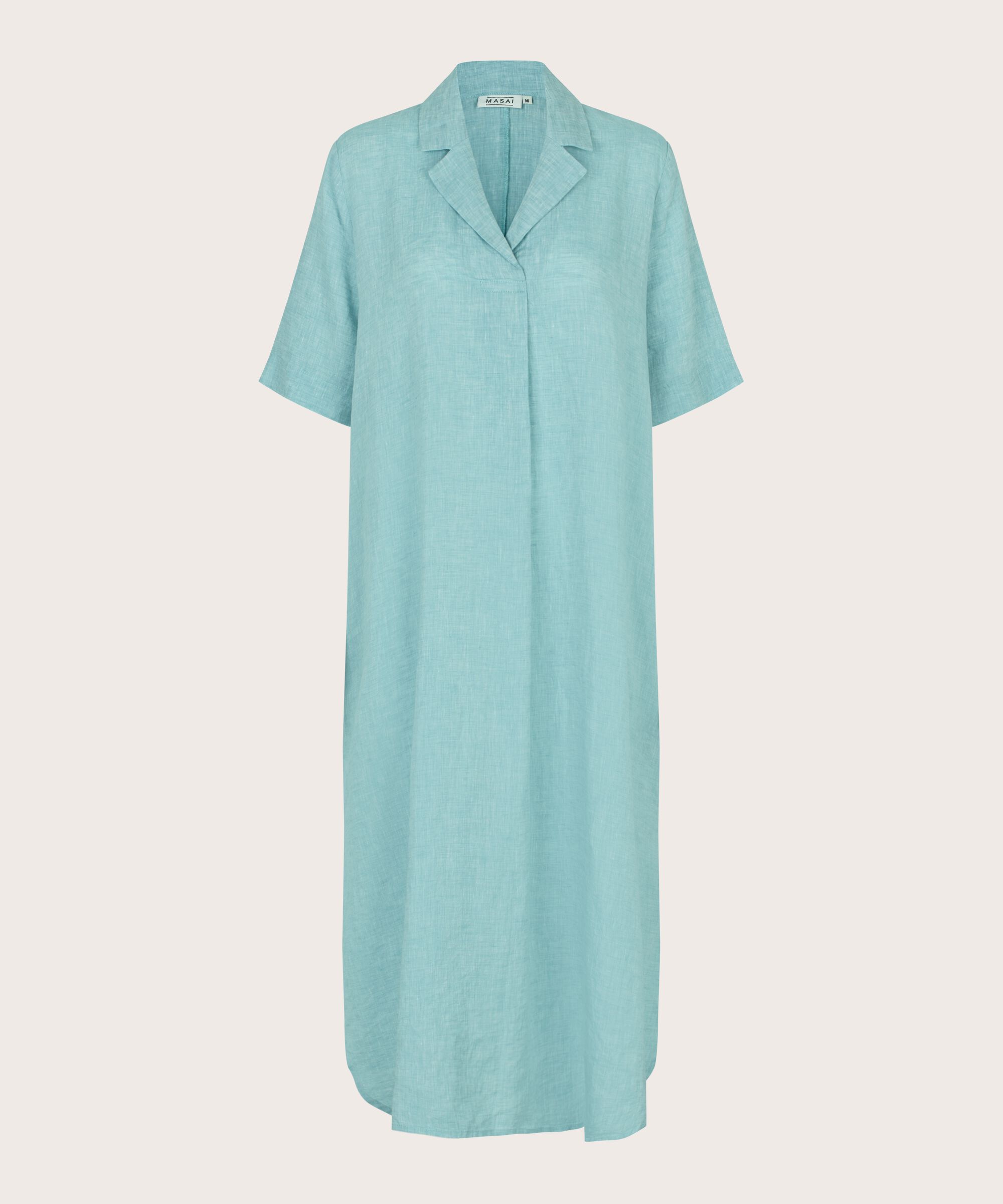 robe en lin avec poches fendues et fente latérale, Aqua