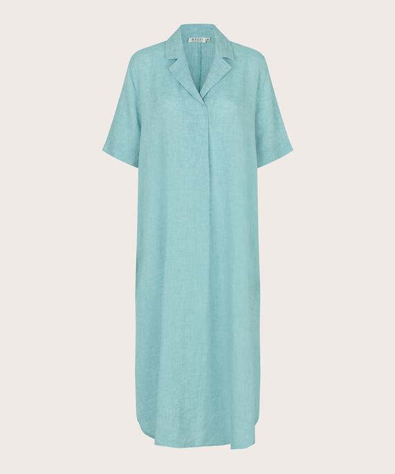 robe en lin avec poches fendues et fente latérale, Aqua