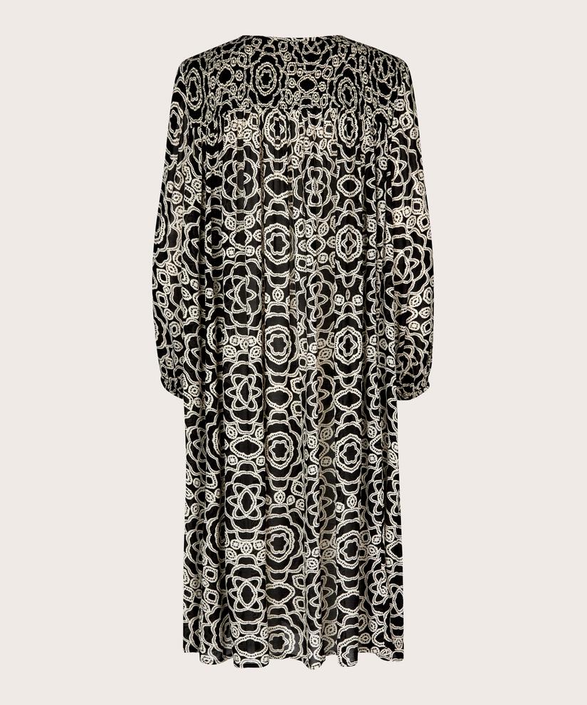 robe en viscose avec détails smockés, Black