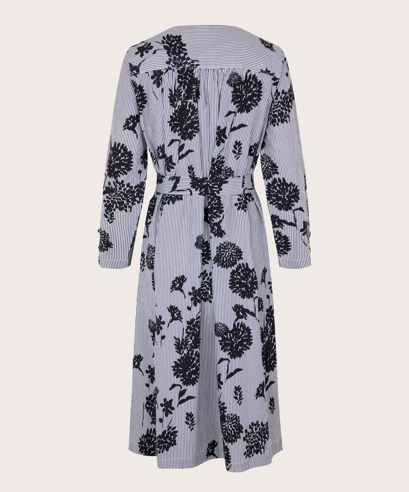 robe en coton avec col en V et ceinture amovible, Maritime Blue