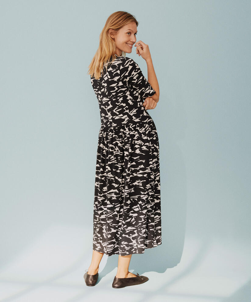 robe en jersey à motif avec poches fendues, Black