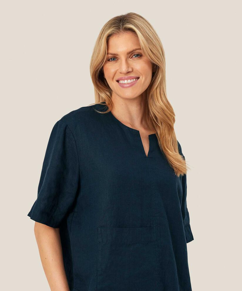 Blouse en lin avec poche avant, Navy