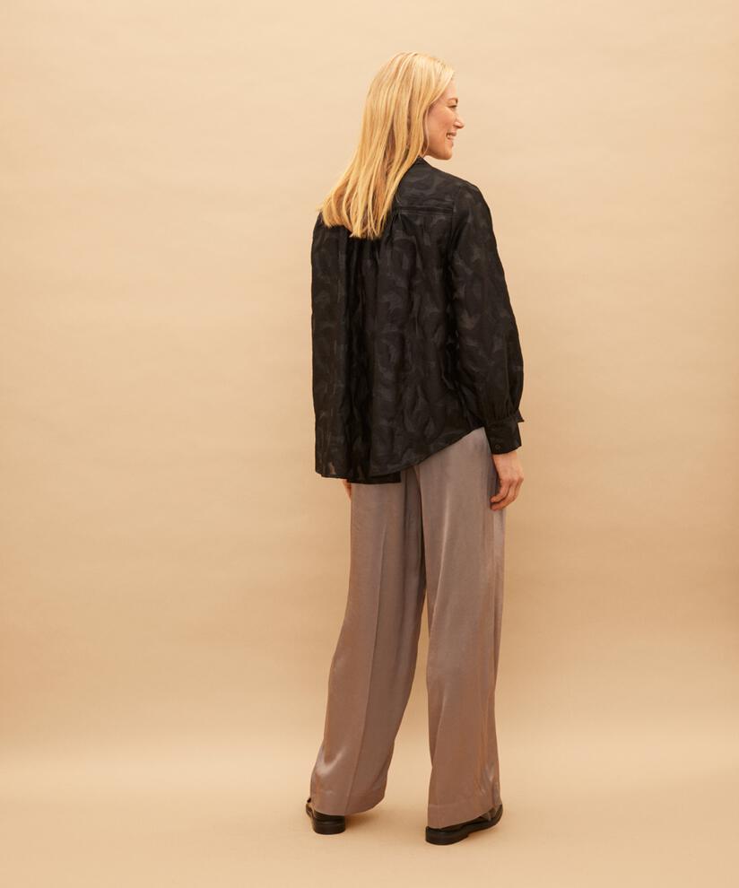 chemise tissée en jacquard avec drapés au dos, Black