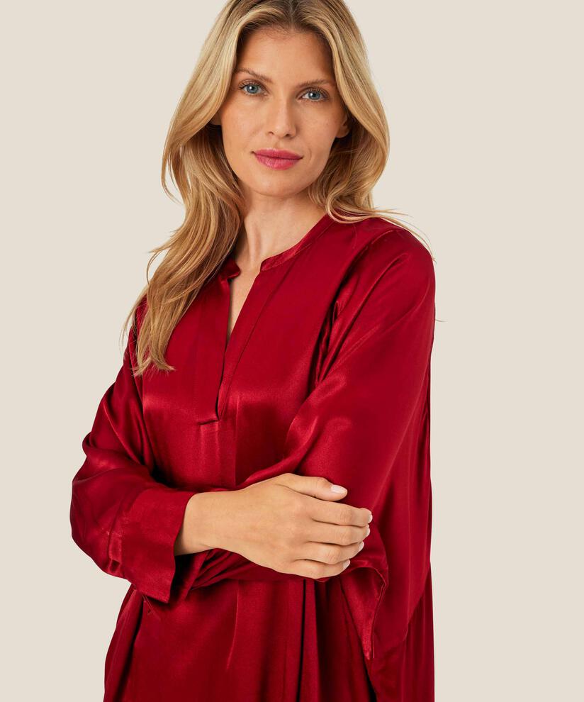 Tunique en satin de viscose avec décolleté en V profond, Red Dahlia