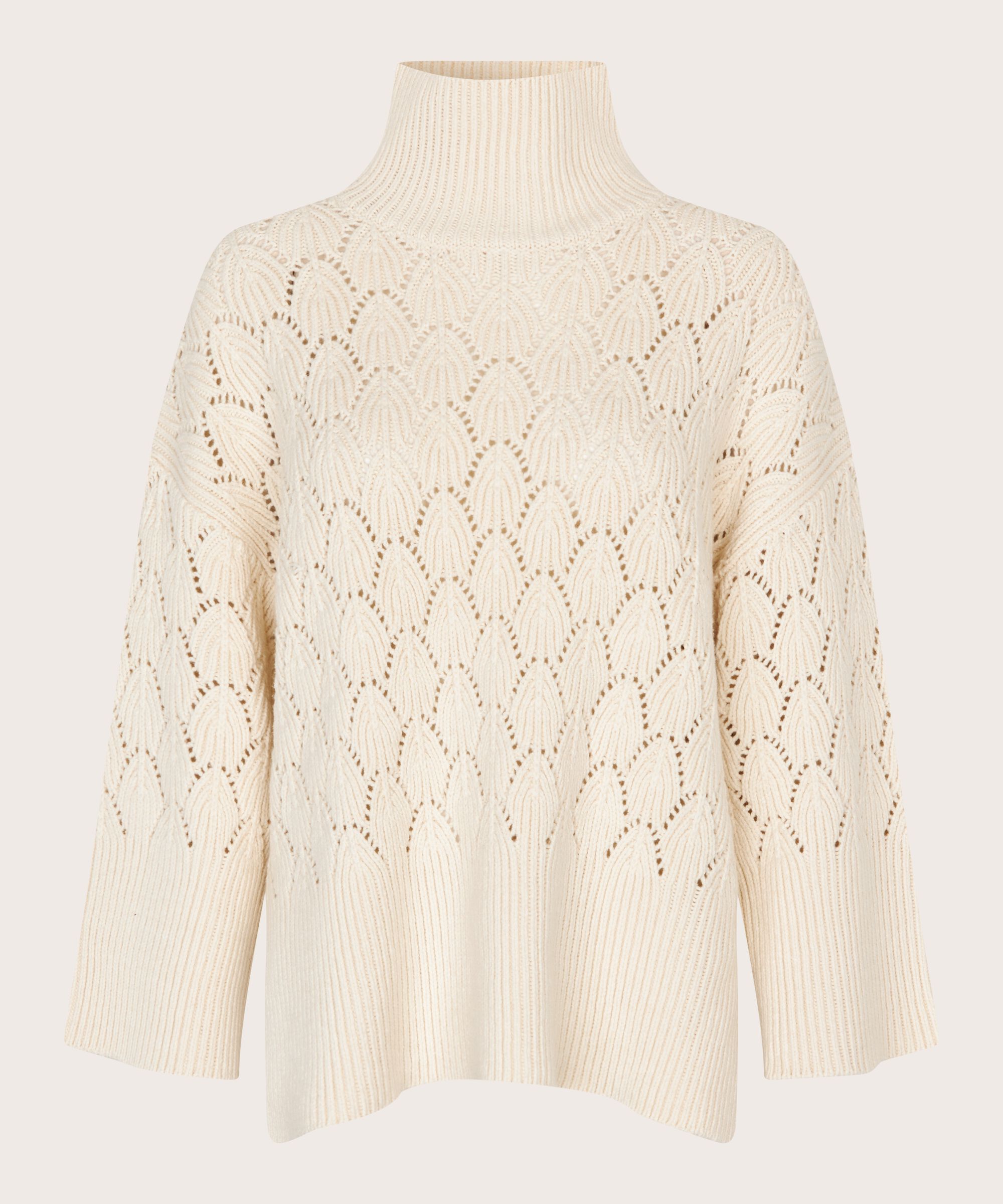 pull tricoté avec motif de dentelle décorative et col roulé, Whitecap