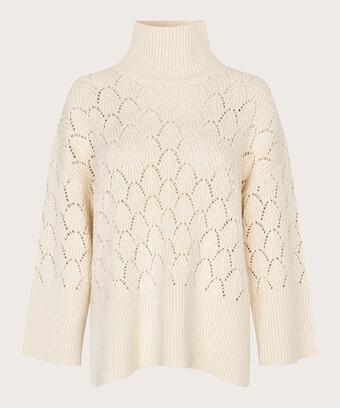 pull tricoté avec motif de dentelle décorative et col roulé, Whitecap