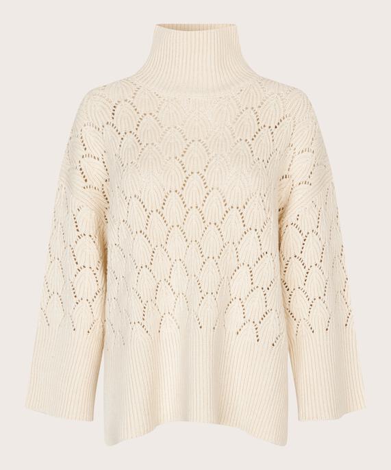 pull tricoté avec motif de dentelle décorative et col roulé, Whitecap