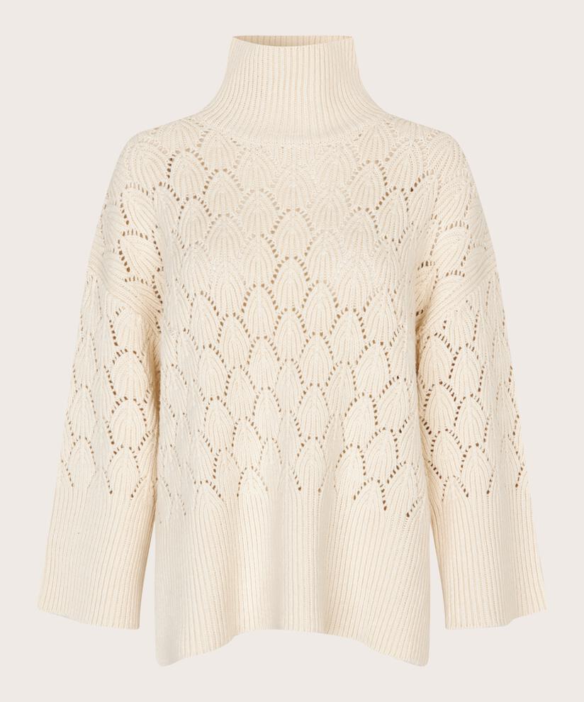 pull tricoté avec motif de dentelle décorative et col roulé, Whitecap