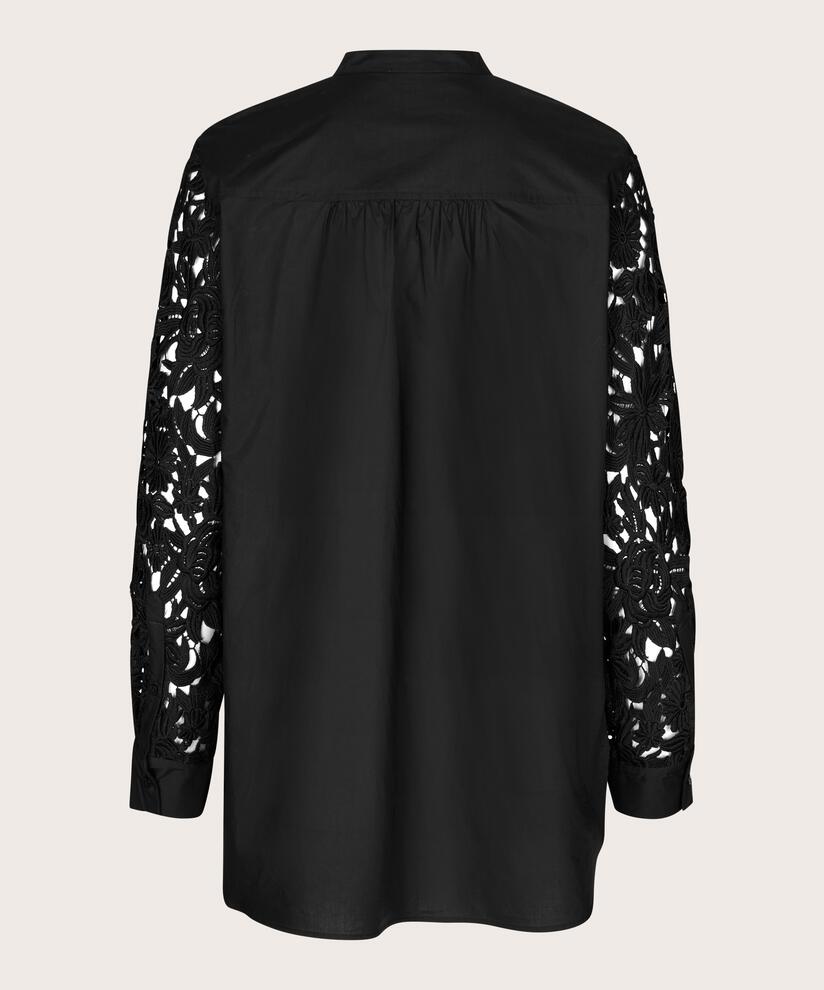 chemise en coton avec manches en dentelle, Black