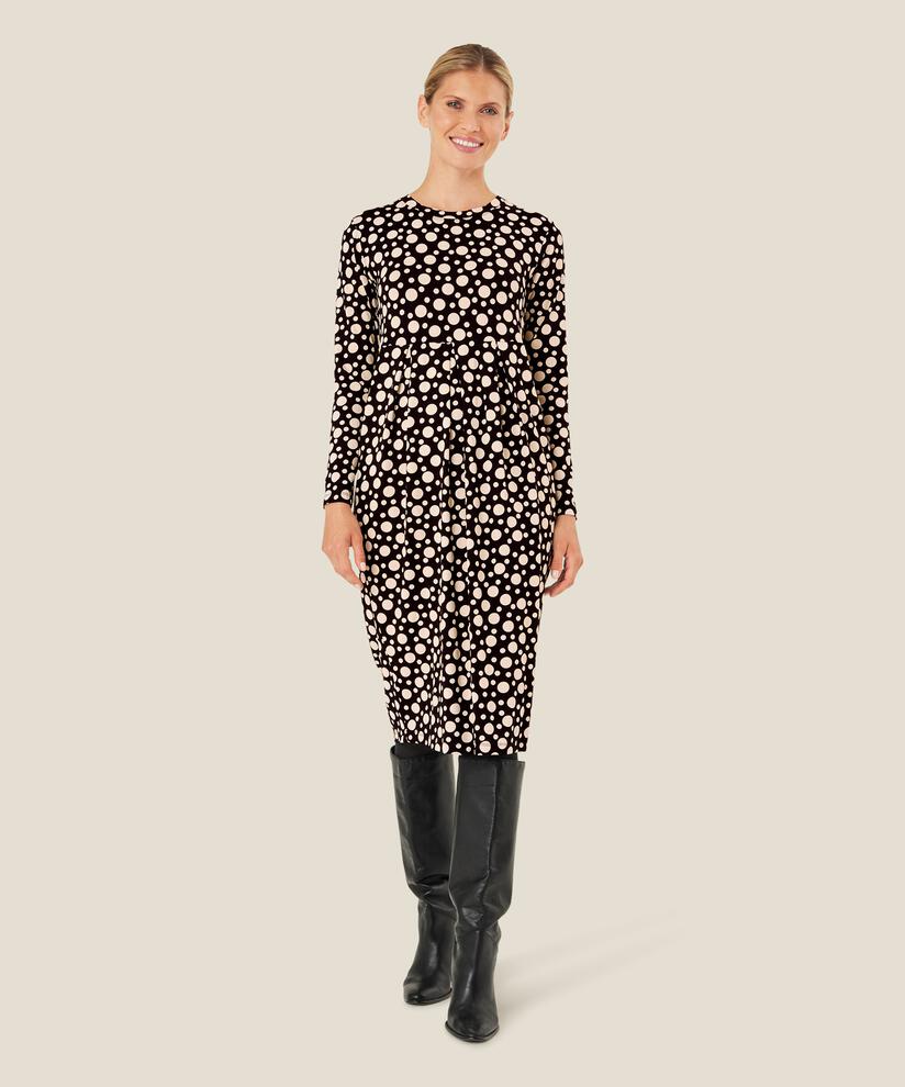 robe tulipe à motifs avec manches longues, Black