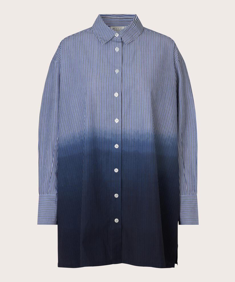 chemise en coton à rayures avec effet dip dye, Maritime Blue