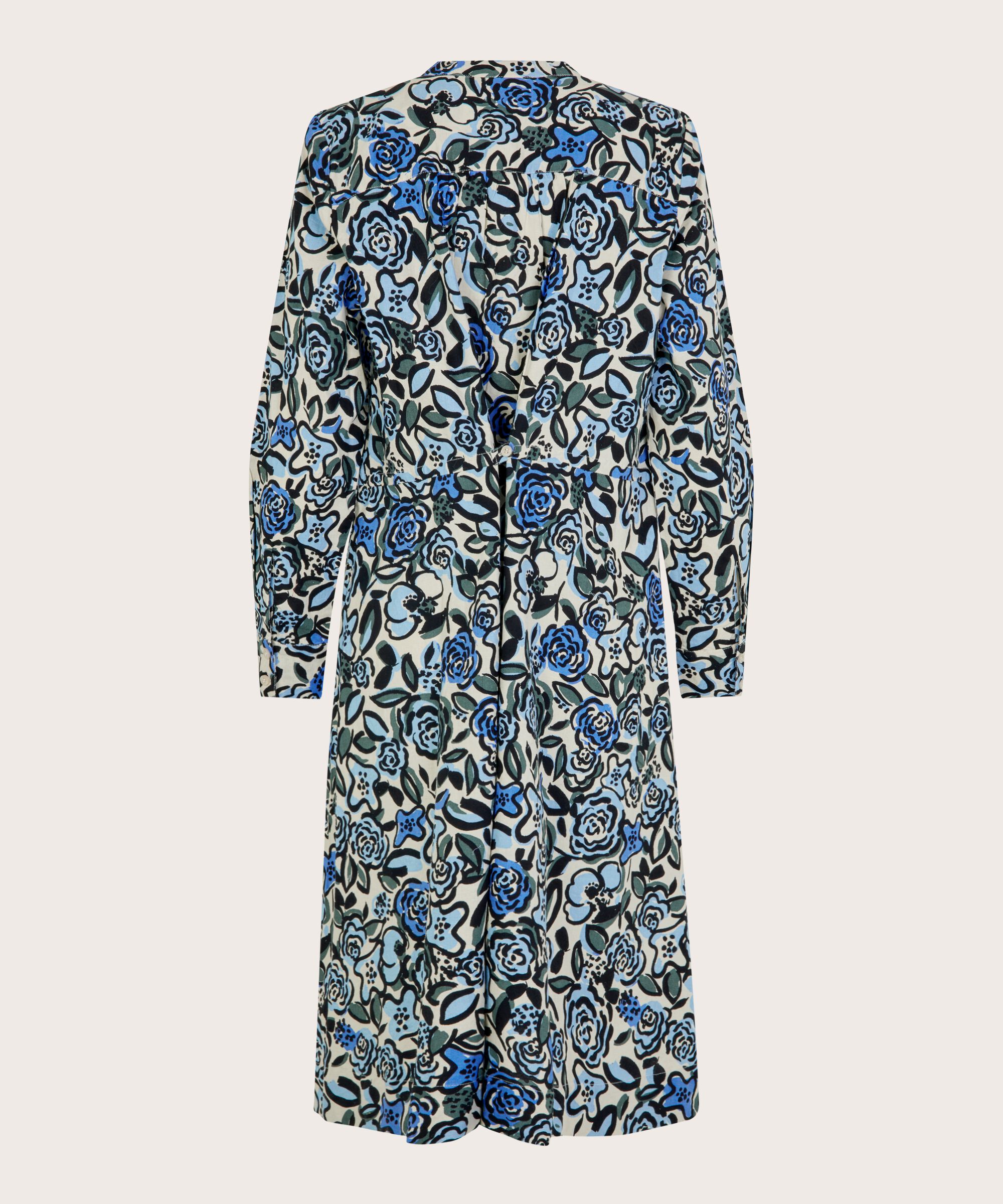 robe en coton fleuri avec patte de boutonnage cachée, Blue Bonnet