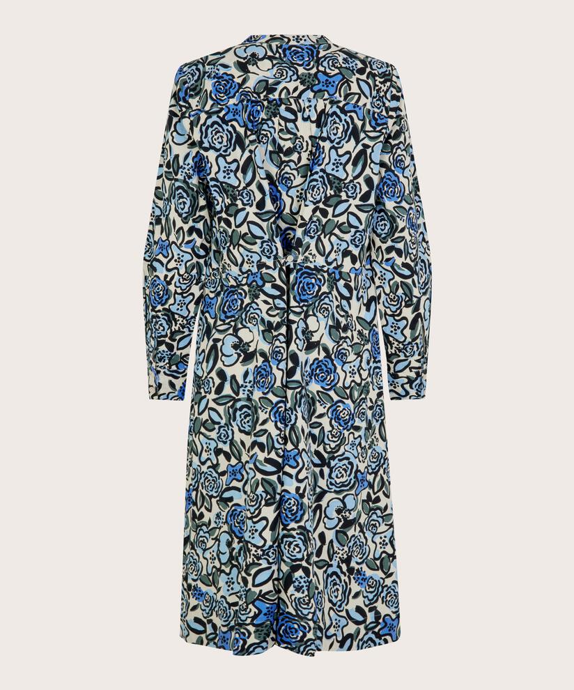 robe en coton fleuri avec patte de boutonnage cachée, Blue Bonnet
