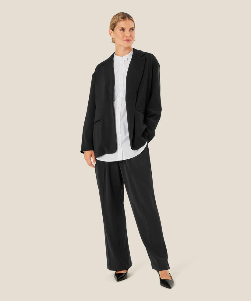 pantalon taille haute avec plis devant, Black