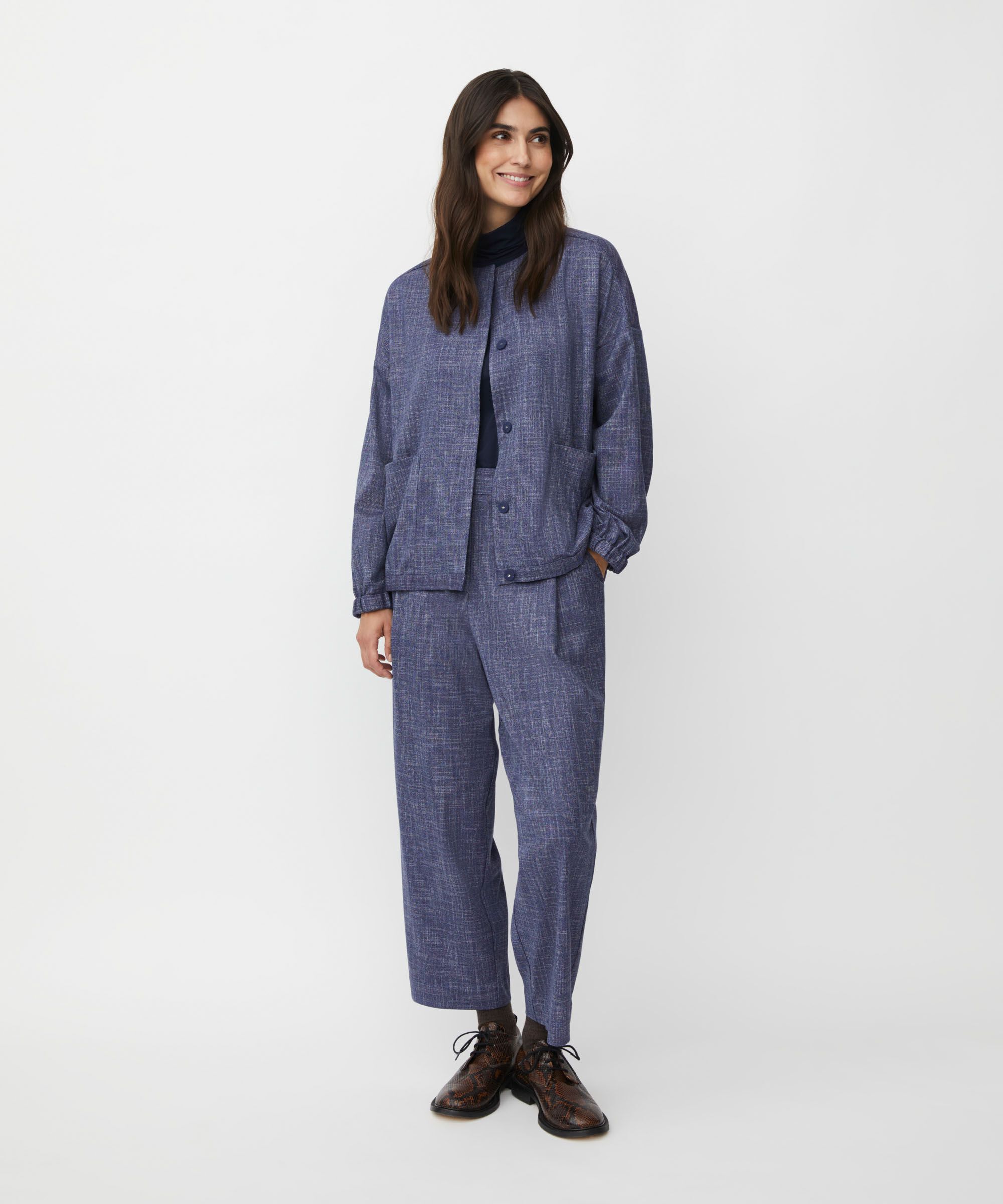 veste à col rond avec fermeture à boutons cachés, Navy Blazer