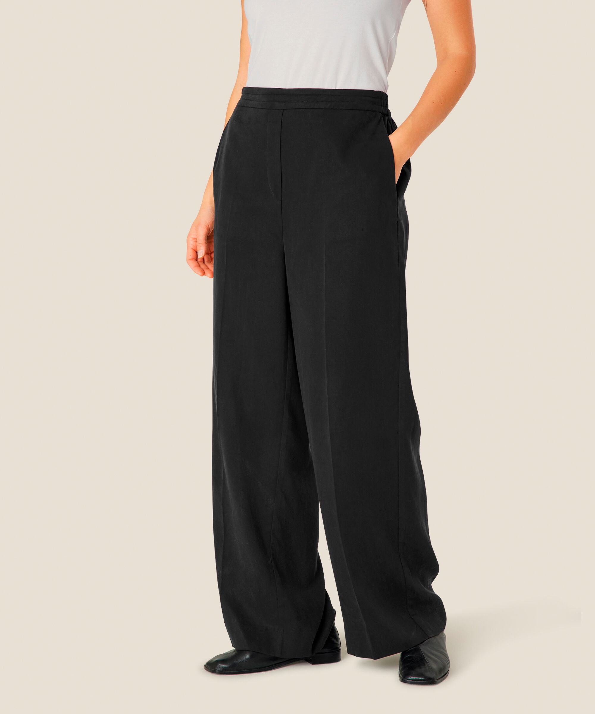 pantalon en jersey à jambes larges et taille élastique, Black