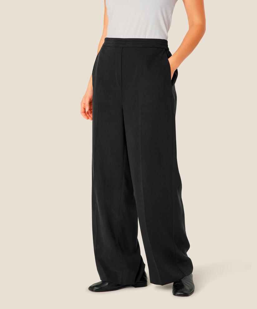 pantalon en jersey à jambes larges et taille élastique, Black
