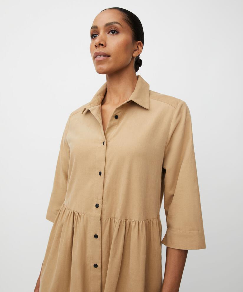 robe chemise en velours à manches 3/4, Travertine