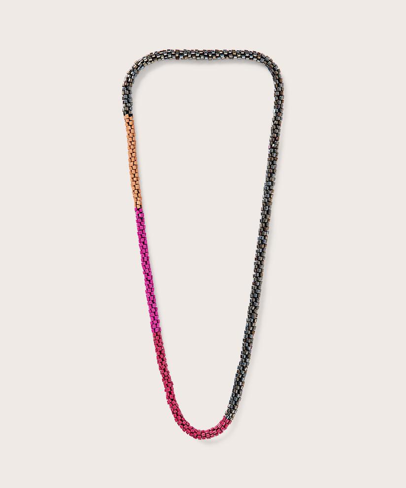 collier long avec petites perles de couleurs, Fuchsia Red