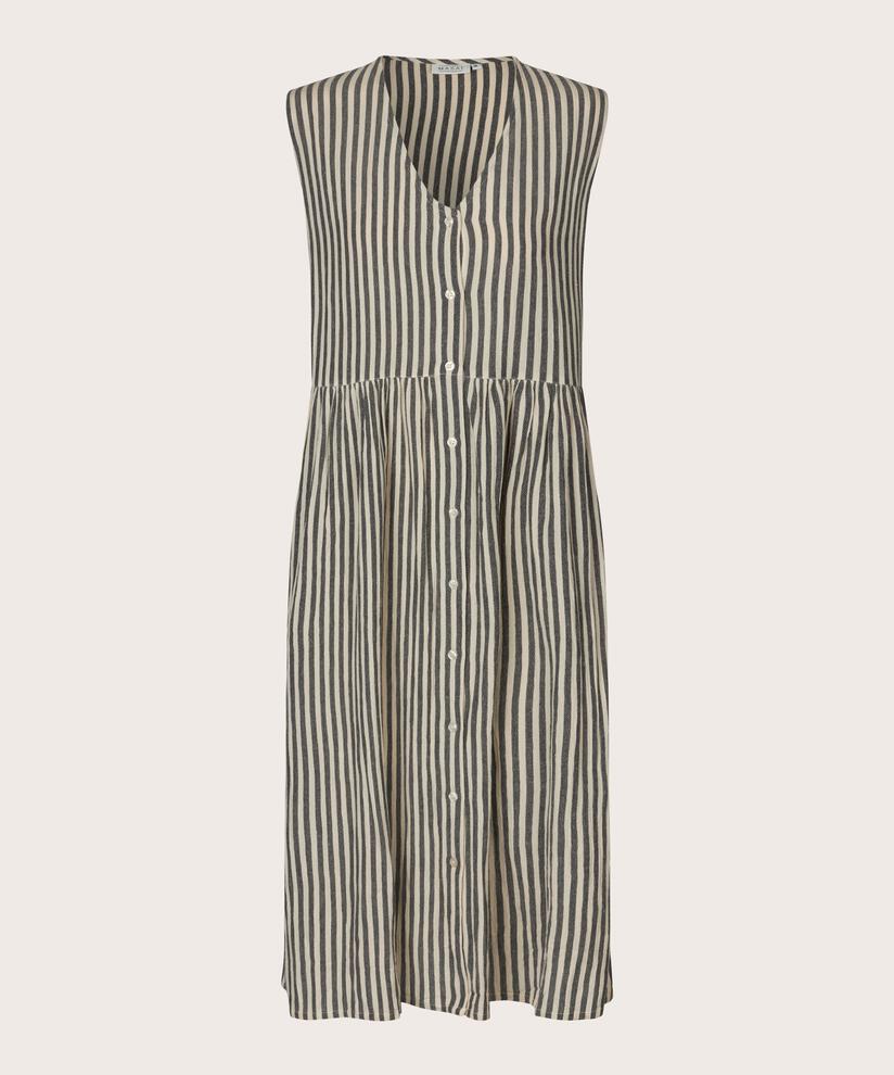robe rayée en coton mélangé avec boutons sur le devant, Black