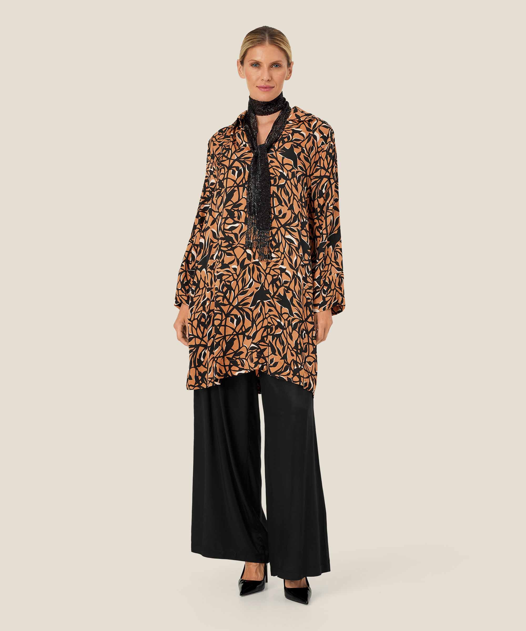 tunique en viscose imprimée à manches longues, Bisquit