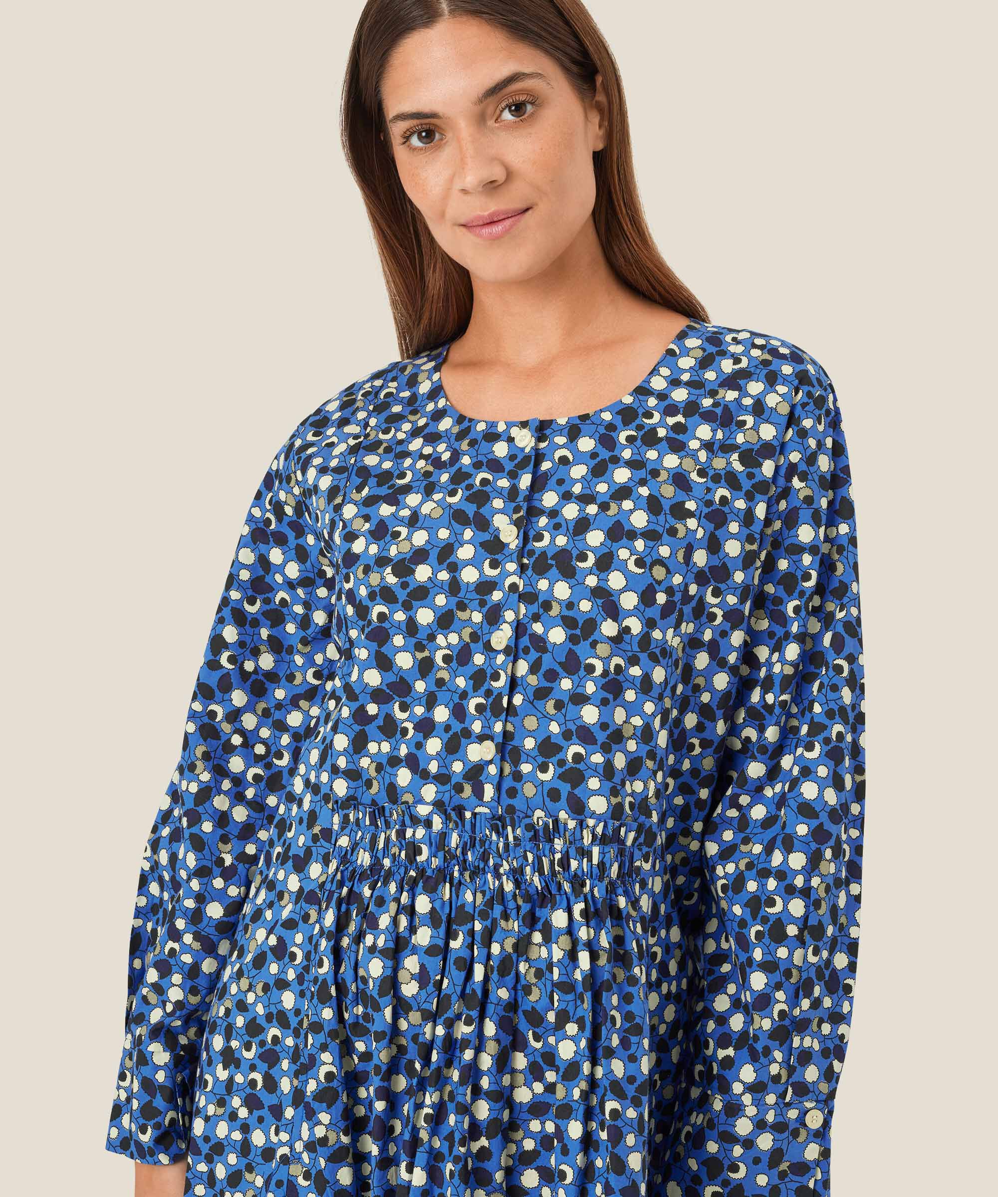 robe en coton avec plis et poches fendues, Federal Blue
