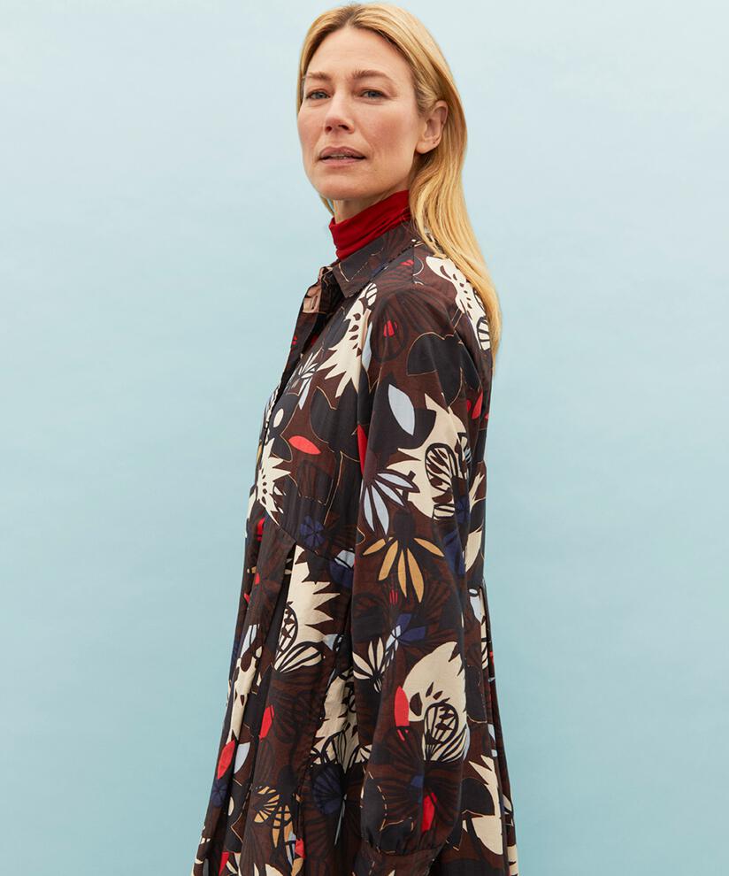 robe en viscose avec boutons et col, Coffee Bean