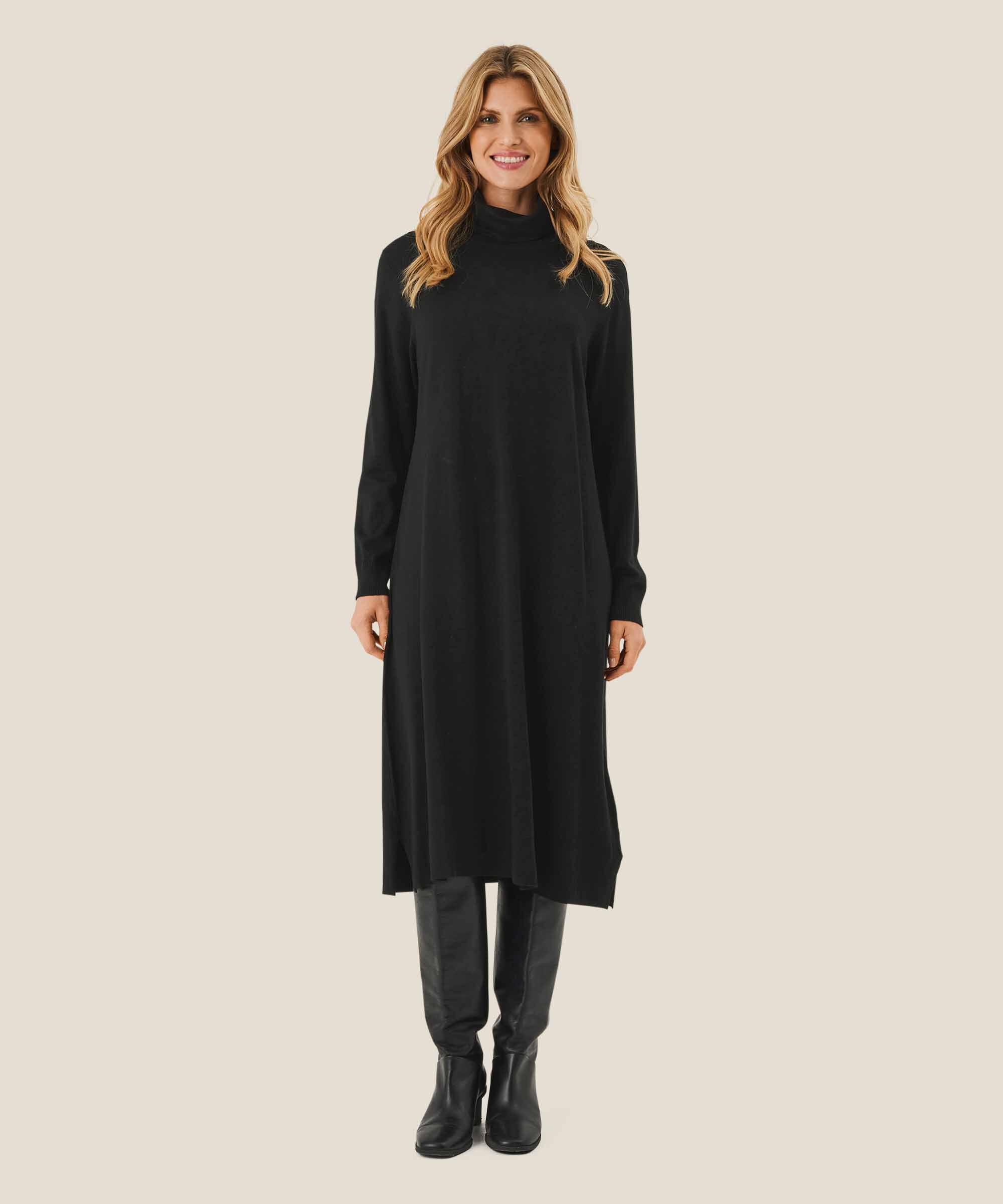 robe en maille avec col roulé et fentes, Black