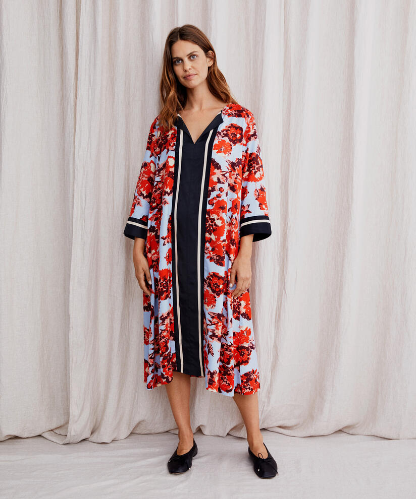 robe en viscose avec col en V et ceinture amovible, Orange com