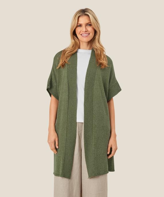 gilet long ouvert à manches courtes, D. Lichen Green