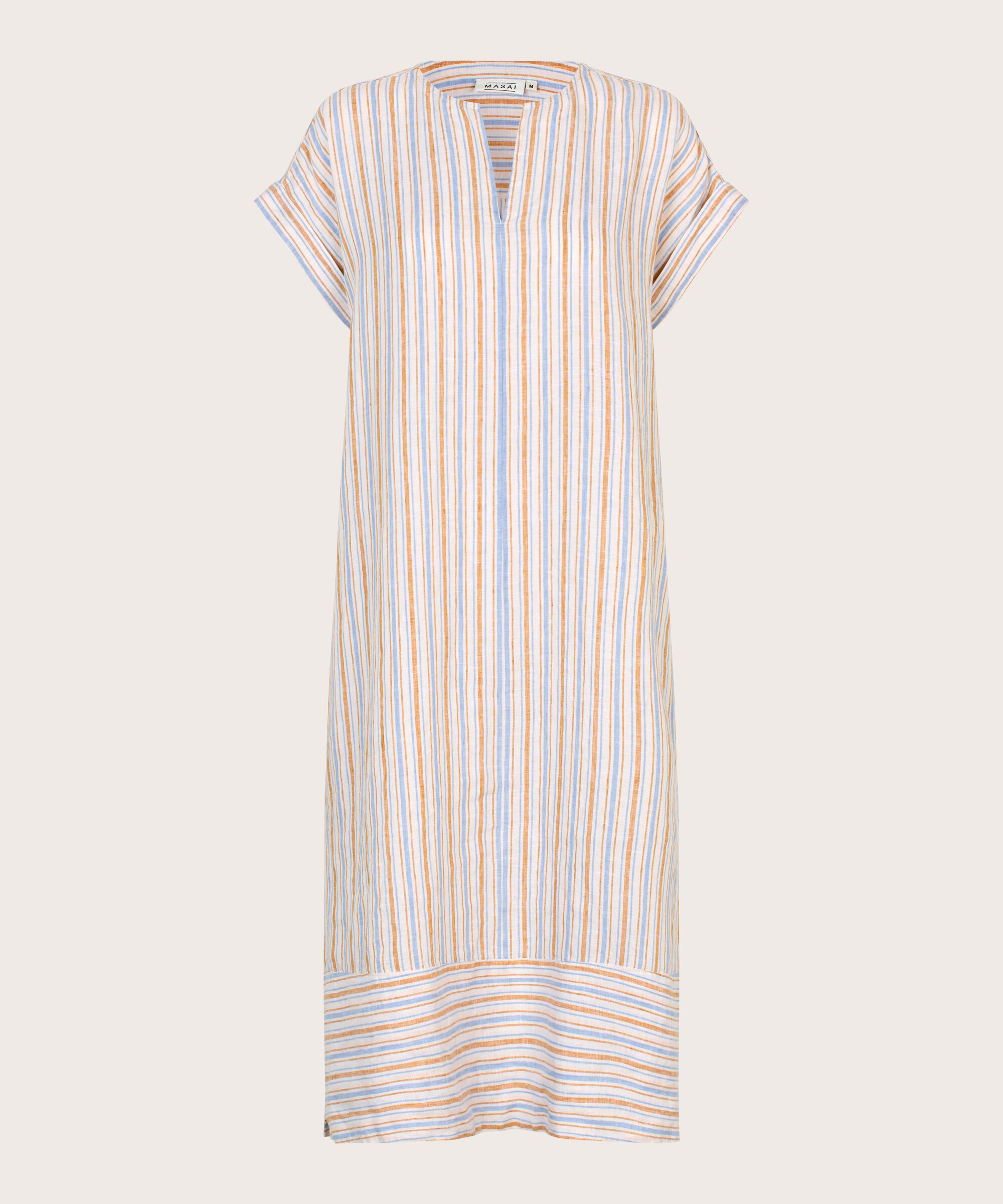 robe en lin rayée avec fente au niveau du cou, Inca Gold