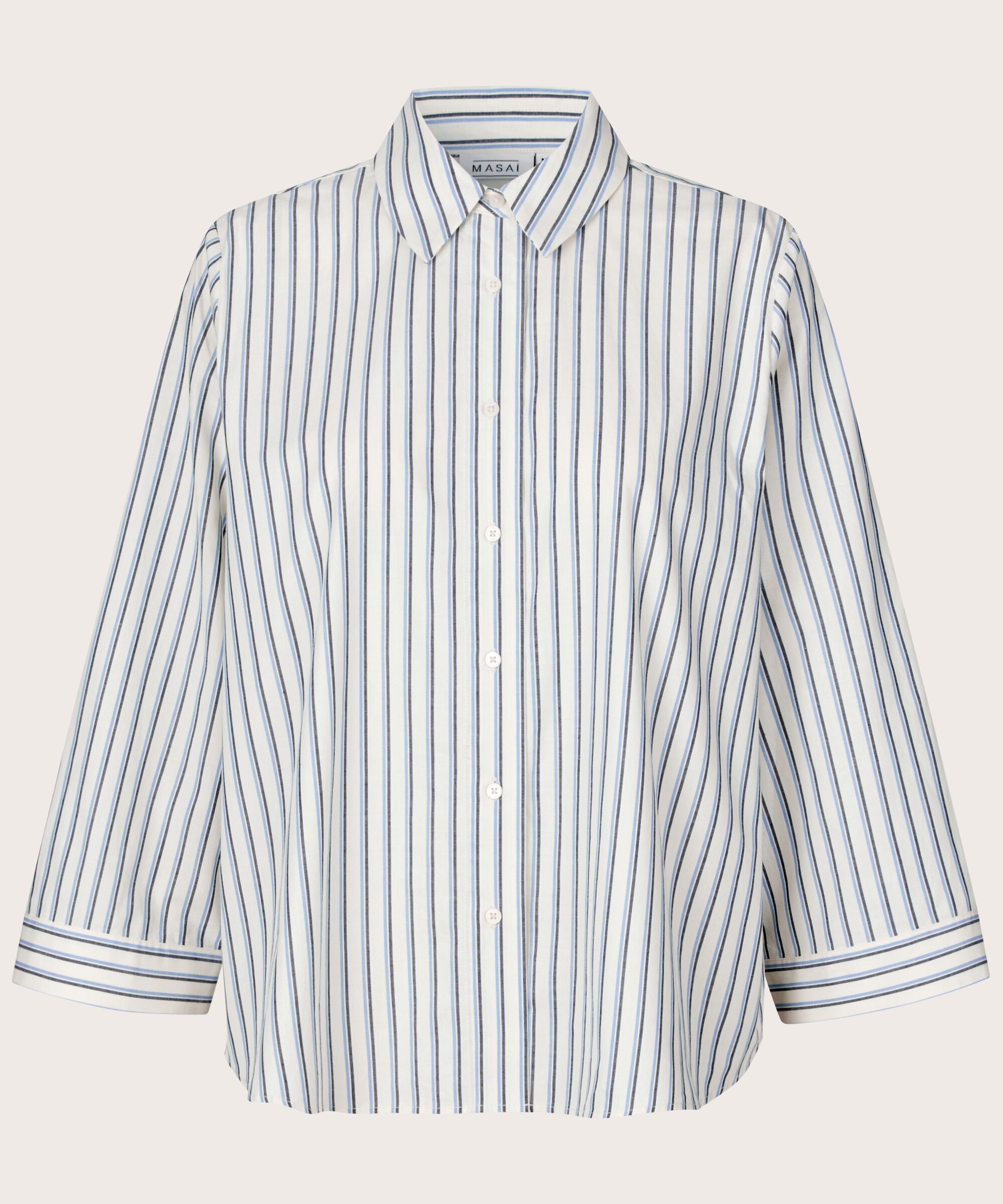 chemise en coton rayé à manches trois-quarts, Blue Bonnet