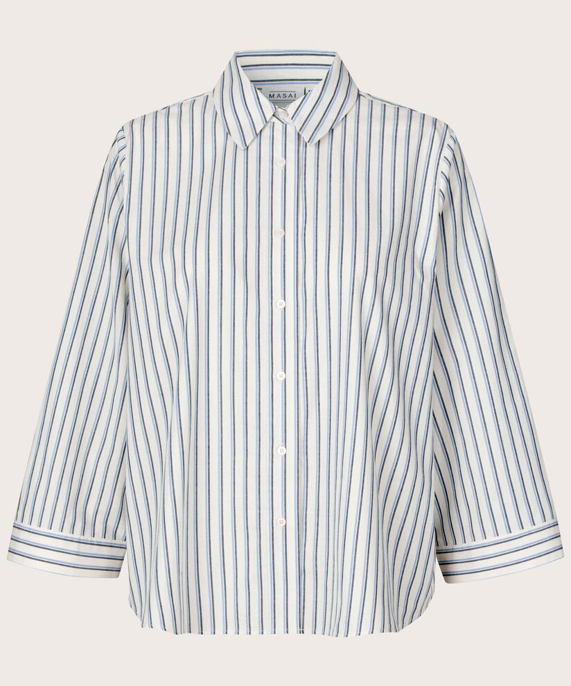 chemise en coton rayé à manches trois-quarts, Blue Bonnet