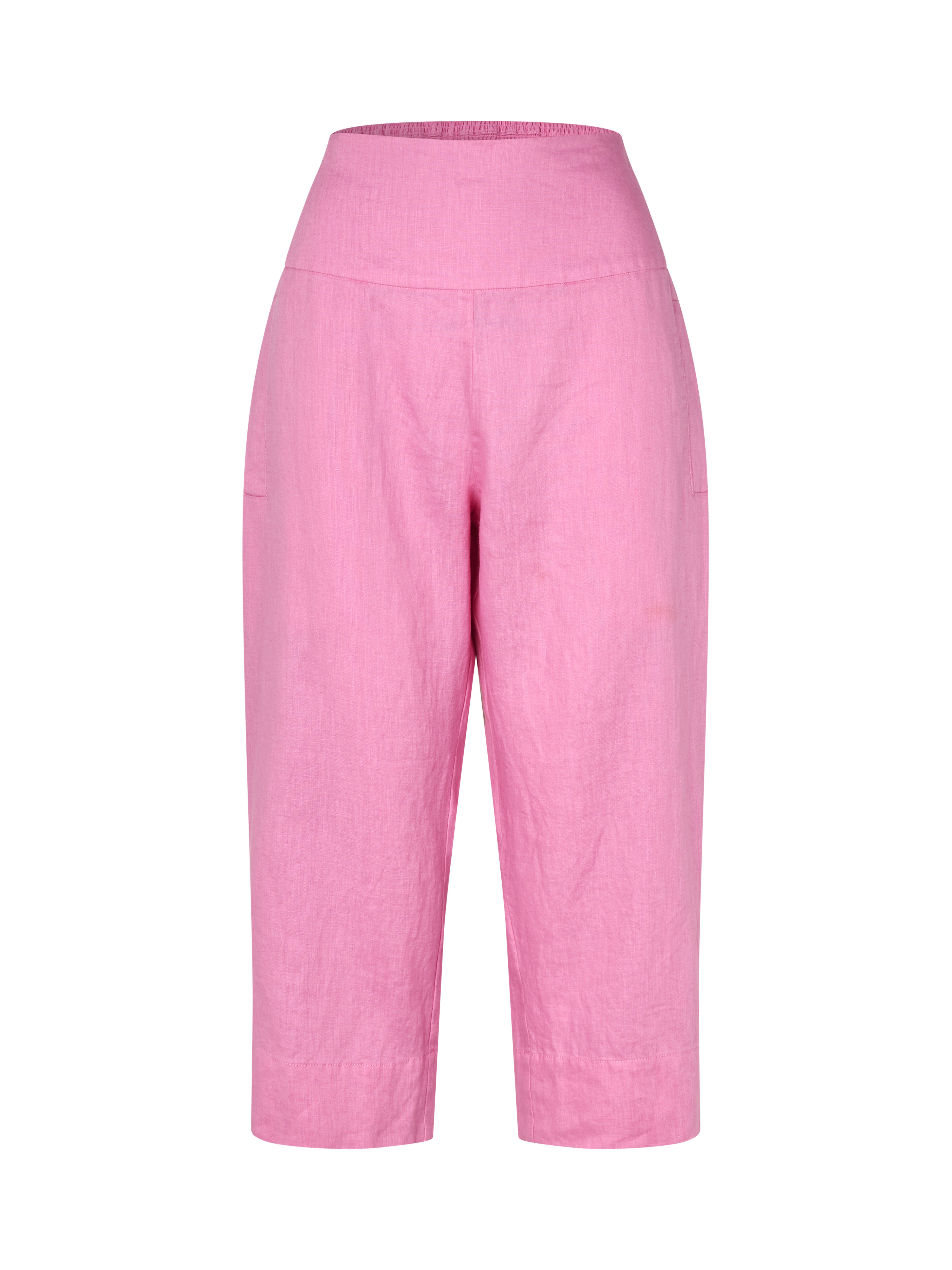 pantalon droit en lin avec smock&eacute; au dos, Fuchsia Pink