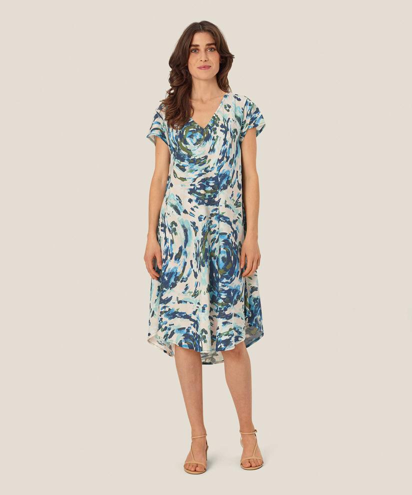 Robe En Viscose Imprimée À Col V, Cendre Blue